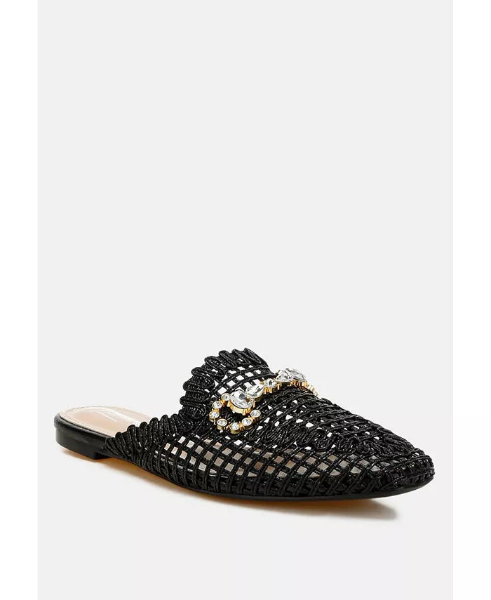 Roboma Metallic Woven Diamante Mules