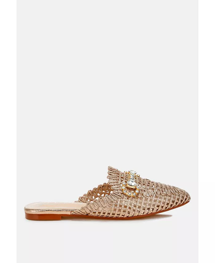 Roboma Metallic Woven Diamante Mules