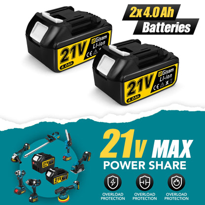 Cordless Angle Grinder Kit 21V 5 Inch(125Mm),10000Rpm Brushless Motor, with 2X 4.0Ah Battery & 6X Cutting Grinding Wheels