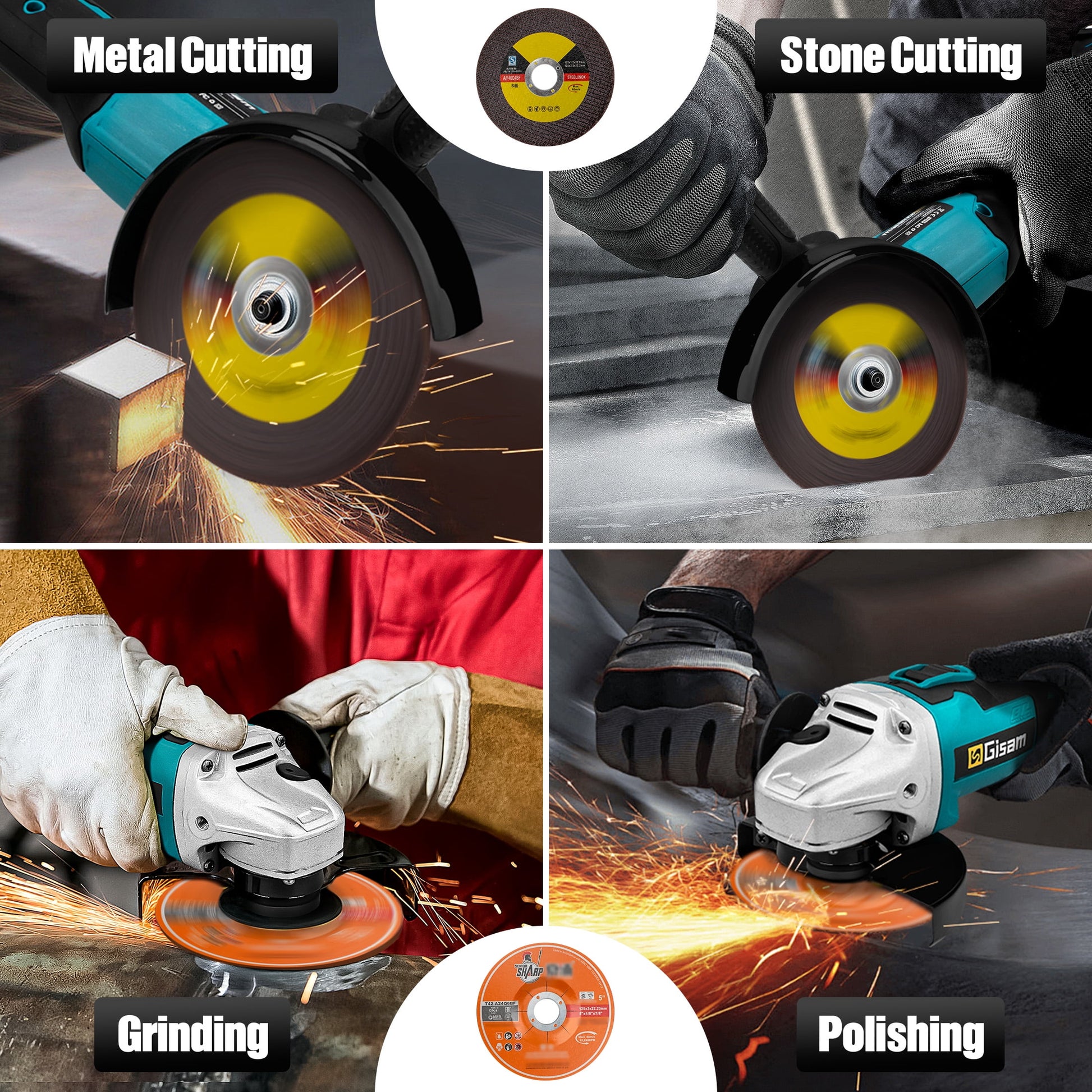 Cordless Angle Grinder Kit 21V 5 Inch(125Mm),10000Rpm Brushless Motor, with 2X 4.0Ah Battery & 6X Cutting Grinding Wheels