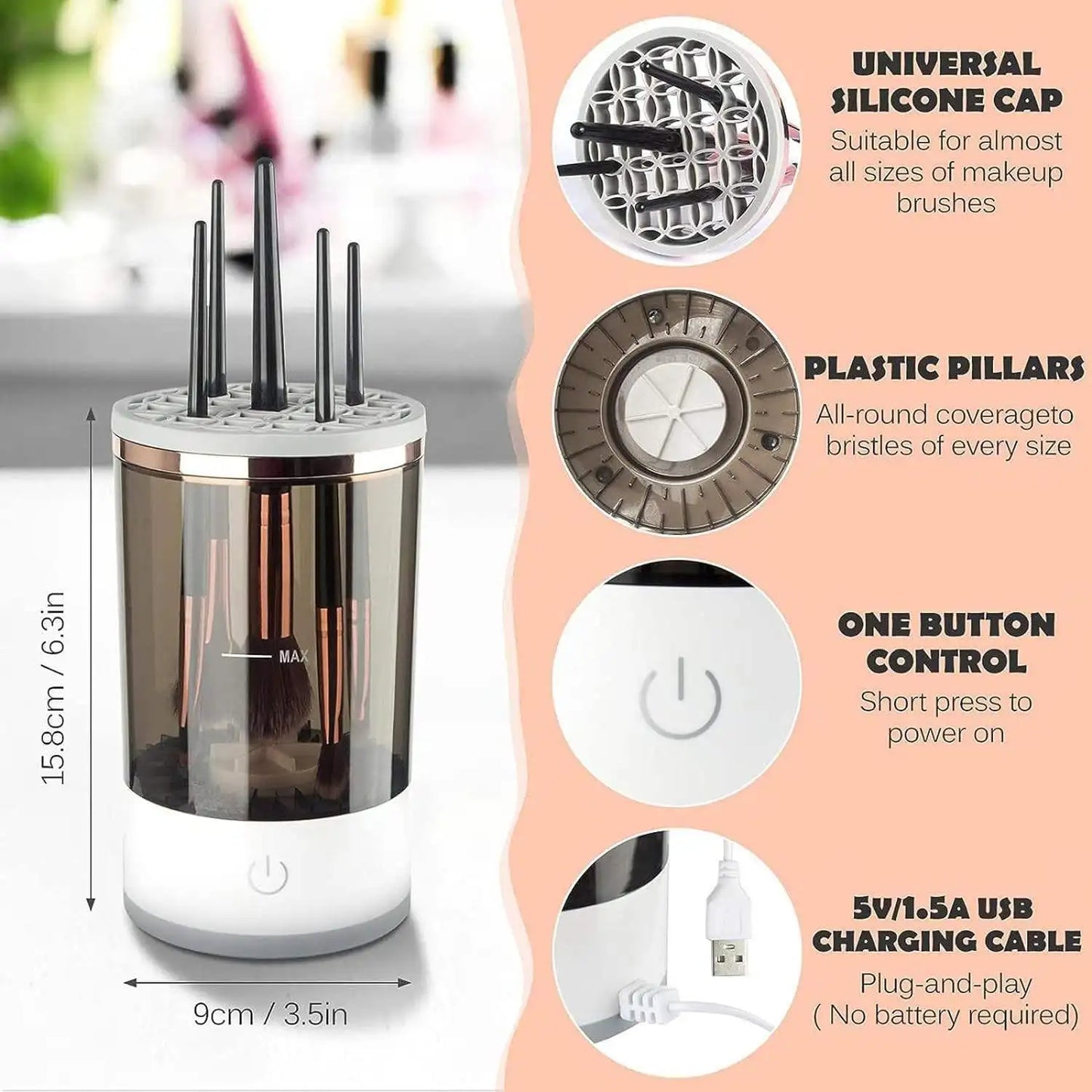  Electric Makeup Brush Cleaner with Drying Rack Portable Cosmetic Tool