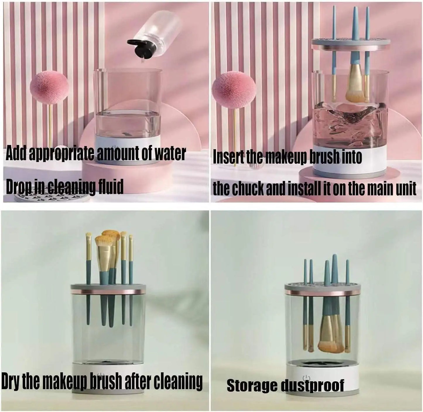  Electric Makeup Brush Cleaner with Drying Rack Portable Cosmetic Tool