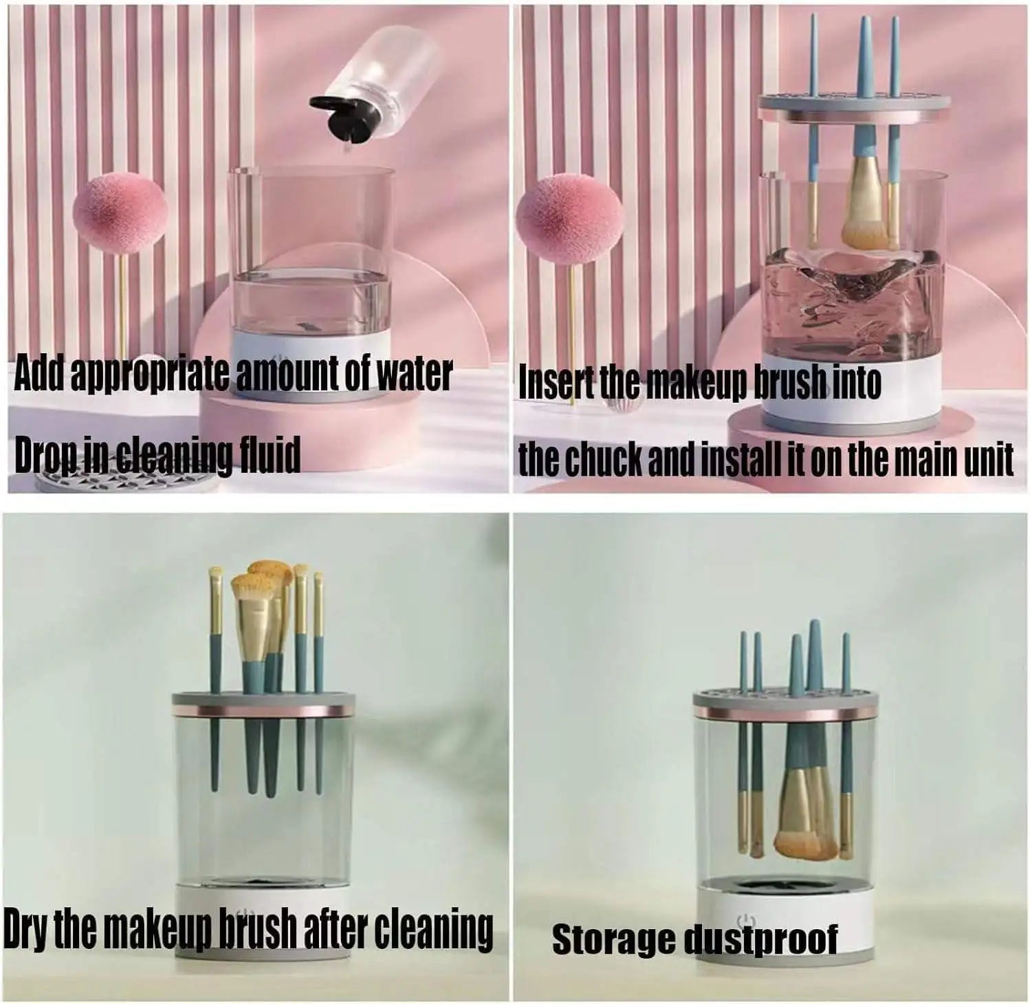  Electric Makeup Brush Cleaner with Drying Rack Portable Cosmetic Tool