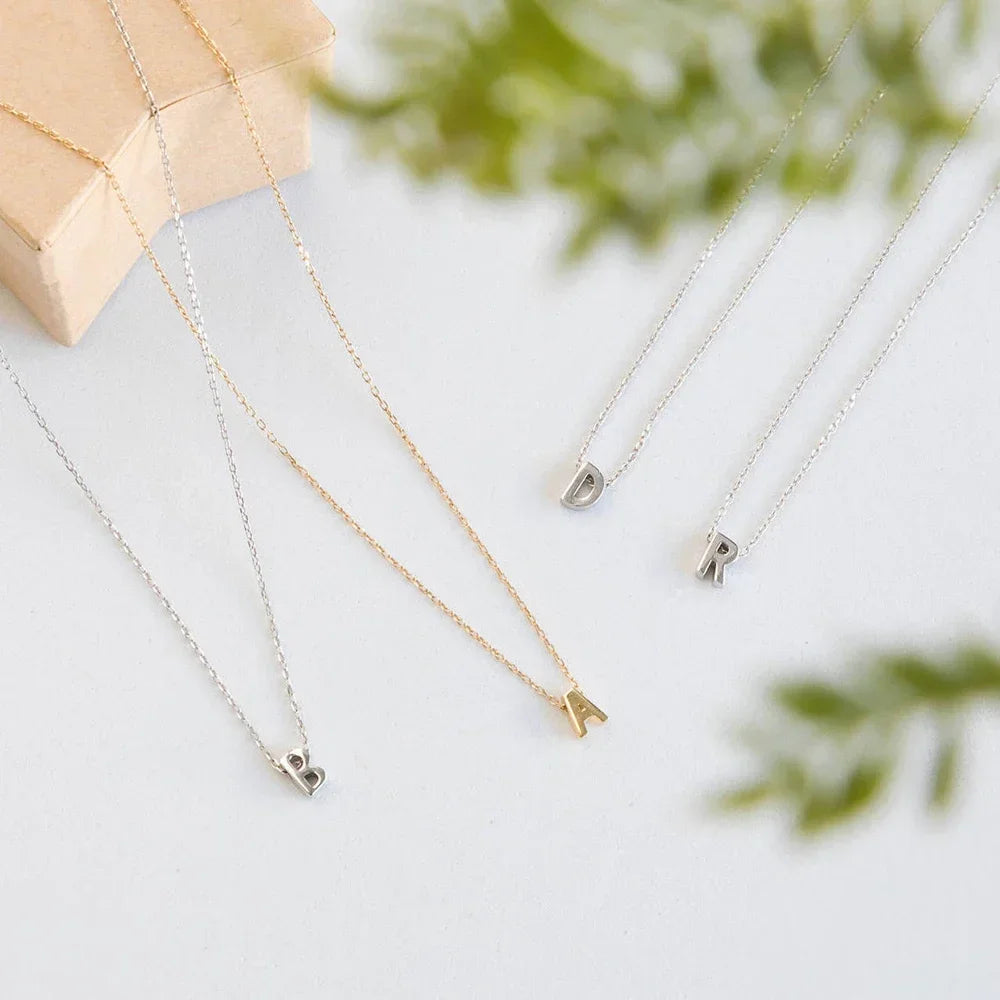 New Arrival Fashion Tiny Initial Necklace Gold Silver Color Cut Letters Single Name Choker for Women Pendant