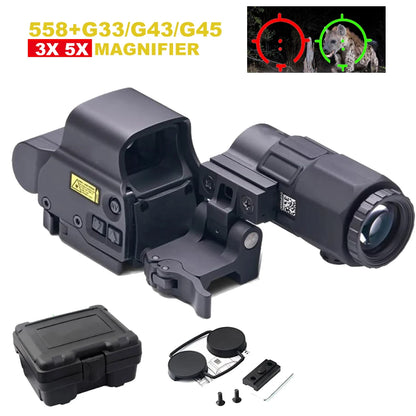 Holographic Collimator Sight 558+G33/G45 Red Dot Optic Sight Tactical Hunting Gear W/20Mm Rail Mounts&Quick Detach Lever