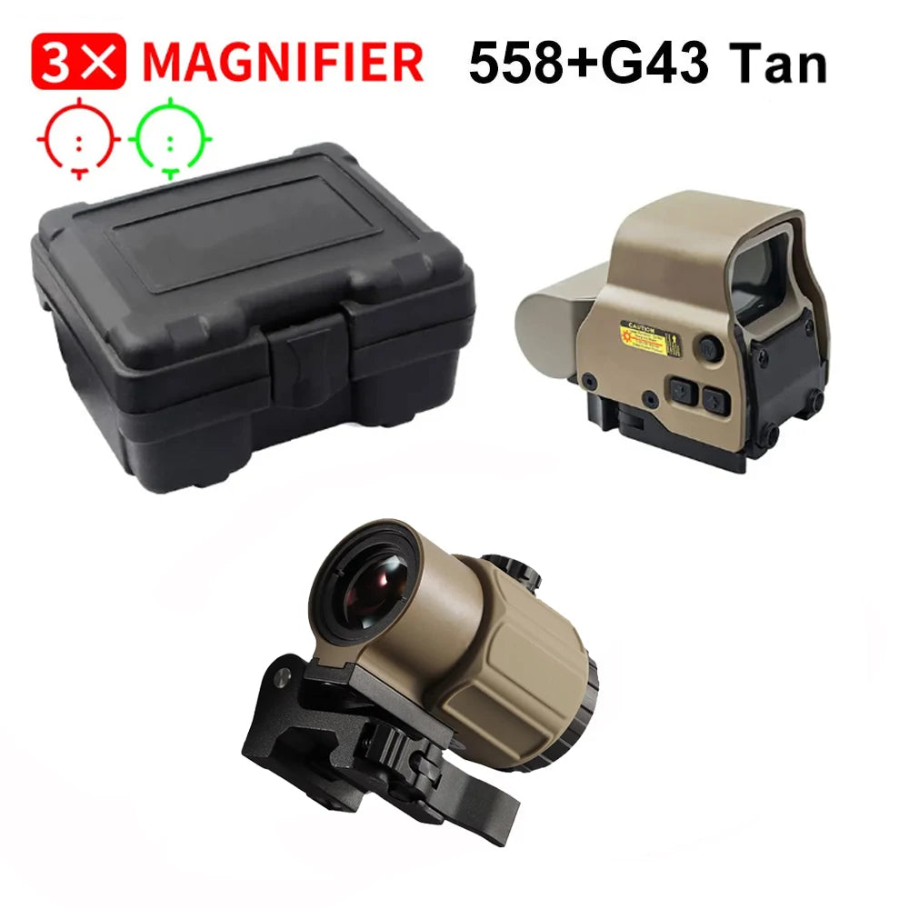 Holographic Collimator Sight 558+G33/G45 Red Dot Optic Sight Tactical Hunting Gear W/20Mm Rail Mounts&Quick Detach Lever