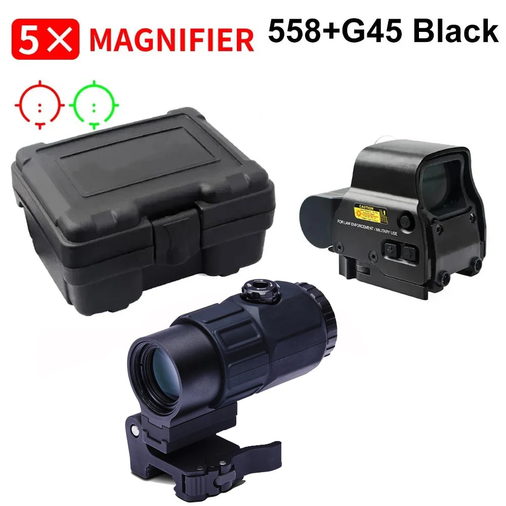 Holographic Collimator Sight 558+G33/G45 Red Dot Optic Sight Tactical Hunting Gear W/20Mm Rail Mounts&Quick Detach Lever