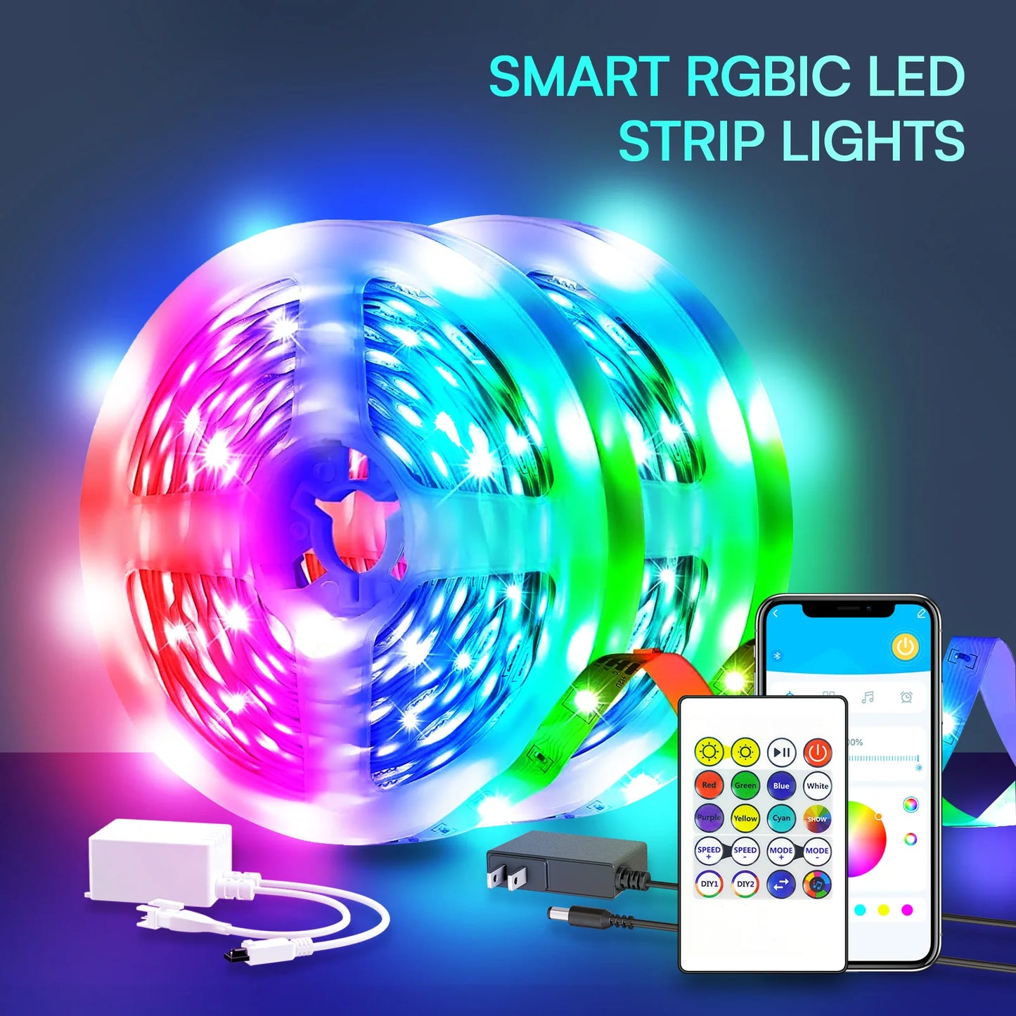 Smart LED Light Strip , Bedroom Color-Changing RGB Light Built-In Microphone Can Rhythm with Music