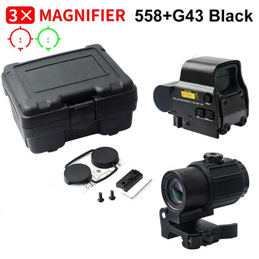 Holographic Collimator Sight 558+G33/G45 Red Dot Optic Sight Tactical Hunting Gear W/20Mm Rail Mounts&Quick Detach Lever
