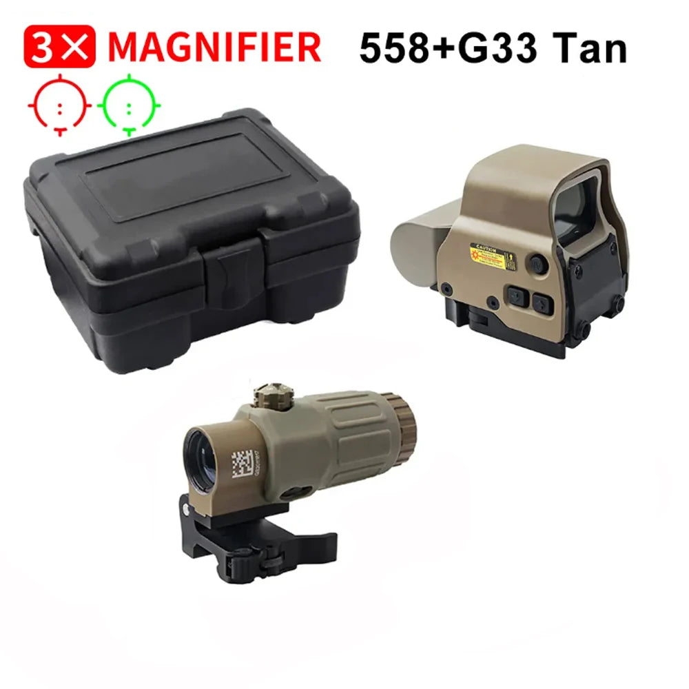 Holographic Collimator Sight 558+G33/G45 Red Dot Optic Sight Tactical Hunting Gear W/20Mm Rail Mounts&Quick Detach Lever
