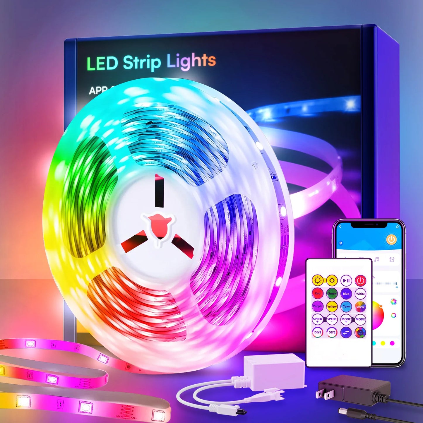 Smart LED Light Strip , Bedroom Color-Changing RGB Light Built-In Microphone Can Rhythm with Music