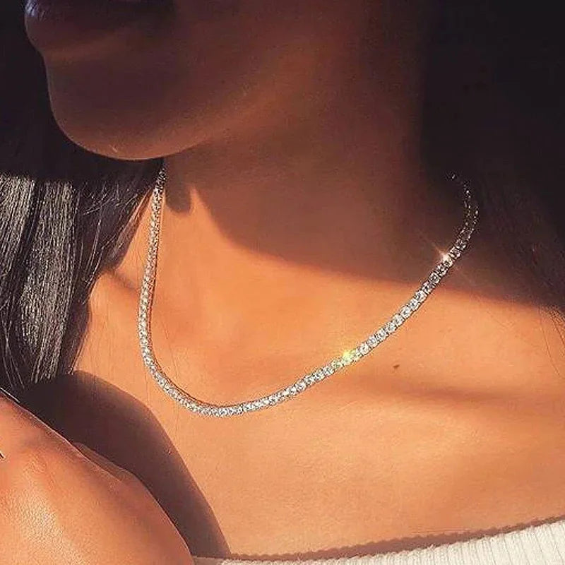 Tennis Chain Necklace for Men Women Luxury Cubic Zircon Crystal Short Rock Neck Accessories Jewelry OHN016