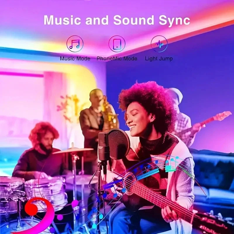 Smart LED Light Strip , Bedroom Color-Changing RGB Light Built-In Microphone Can Rhythm with Music