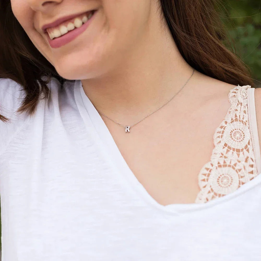 New Arrival Fashion Tiny Initial Necklace Gold Silver Color Cut Letters Single Name Choker for Women Pendant