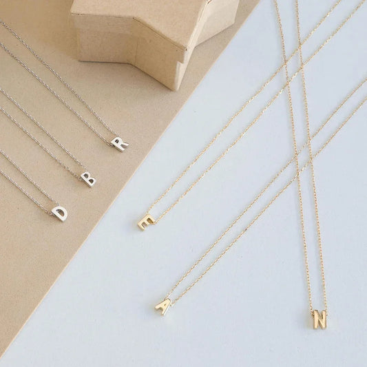 New Arrival Fashion Tiny Initial Necklace Gold Silver Color Cut Letters Single Name Choker for Women Pendant