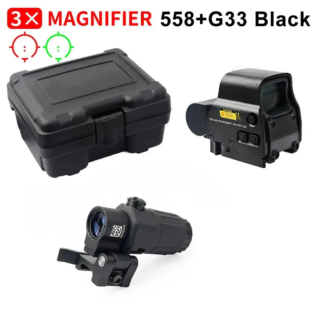 Holographic Collimator Sight 558+G33/G45 Red Dot Optic Sight Tactical Hunting Gear W/20Mm Rail Mounts&Quick Detach Lever