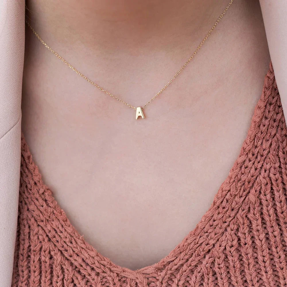New Arrival Fashion Tiny Initial Necklace Gold Silver Color Cut Letters Single Name Choker for Women Pendant